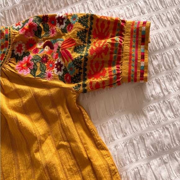 THML Yellow Blouse with Embellished Pleats and Embroidery Floral Pattern - Picture 4 of 8